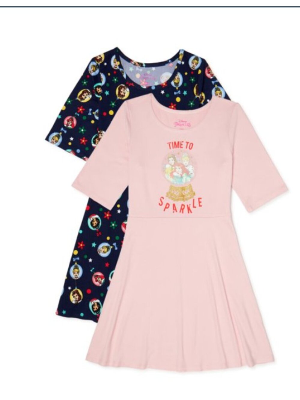 Disney Princess Girls Dresses 2-Pack Navy Print & Pink "Time To Sparkle" Size 6-